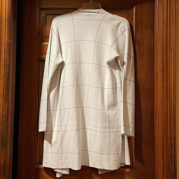 Eileen Fisher Windowpane Graphic Angled Front Organic Cotton Silk Cardigan - Picture 2 of 5